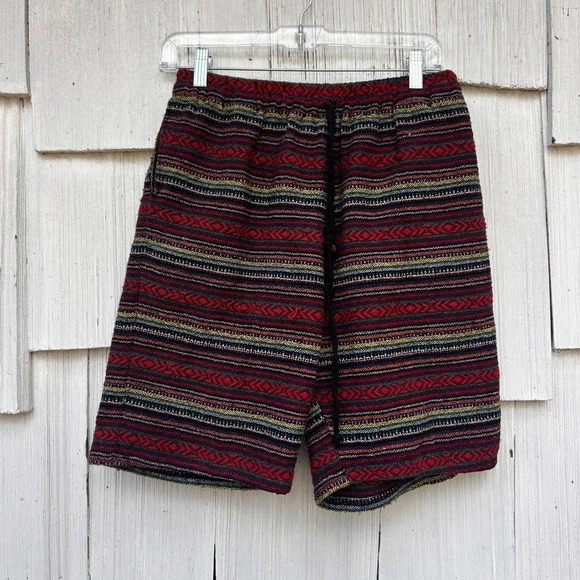 Harem Pants Mens Woven Tribal Stripe Boho Shorts Multicolor Wood Bead Detail - Picture 2 of 9